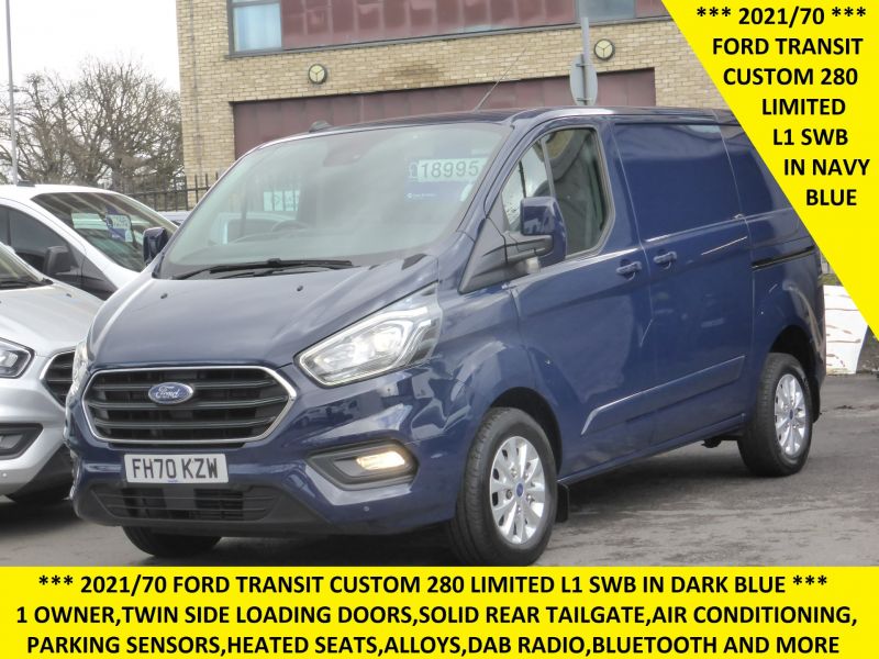 FORD TRANSIT CUSTOM 280 LIMITED L1 SWB IN BLUE WITH TWIN SIDE DOORS,TAILGATE,AIR CONDITIONING AND MORE - 2600 - 1