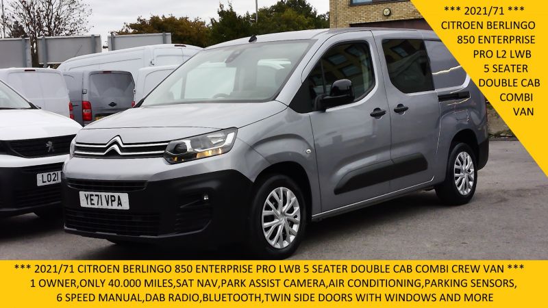 CITROEN BERLINGO 850 ENTERPRISE PRO LWB 5 SEATER DOUBLE CAB COMBI VAN,ONLY 40.000 MILES,SAT NAV,REAR CAMERA,AIR CONDITIONING,PARKING SENSORS AND MORE - 2935 - 1