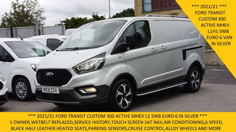 FORD TRANSIT CUSTOM 300 ACTIVE ECOBLUE L1 SWB IN SILVER WITH SAT NAV,AIR CONDITIONING,LEATHER SEATS,ALLOYS AND MORE - 2901 - 1