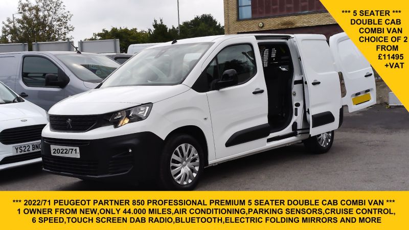 PEUGEOT PARTNER 1.5 BLUEHDI PROFESSIONAL PREMIUM 5 SEATER COMBI CREW VAN WITH ONLY 44.000 MILES,AIR CONDITIONING,6 SPEED,BLUETOOTH AND MORE - 2962 - 1