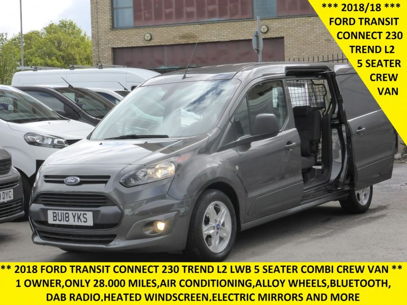 FORD TRANSIT CONNECT 230 TREND L2 LWB 5 SEATER DOUBLE CAB CREW VAN IN GREY WITH ONLY 28.000 MILES,AIR CONDITIONING,BLUETOOTH AND MORE - 2637 - 1