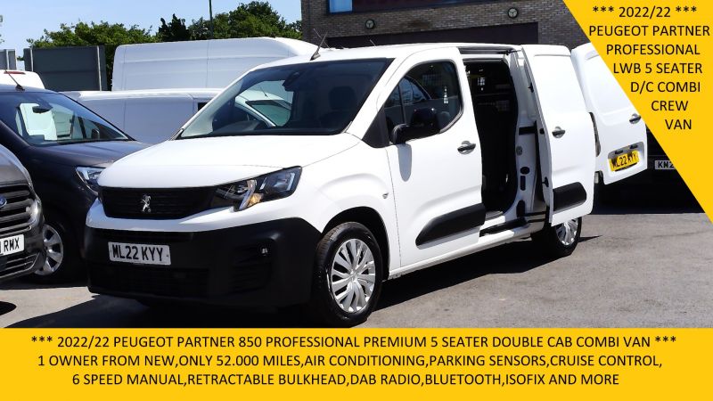 PEUGEOT PARTNER 850 PROFESSIONAL PREMIUM LWB 5 SEATER DOUBLE CAB COMBI VAN,ONLY 52.000 MILES,AIR CONDITIONING AND MORE - 2858 - 30